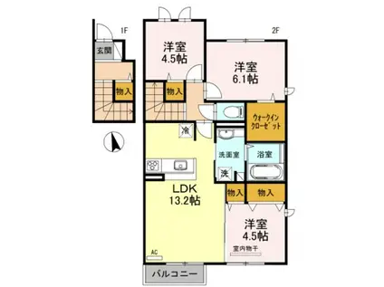 アルブル A棟(3LDK/2階)の間取り写真