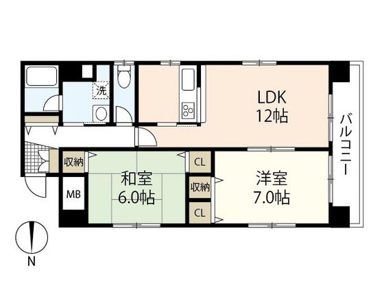 幟町宮本ビル(2LDK/6階)の間取り写真