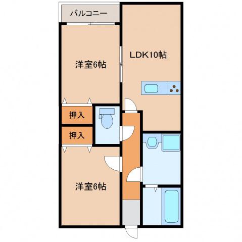 フェニックスD(2LDK/1階)の間取り写真