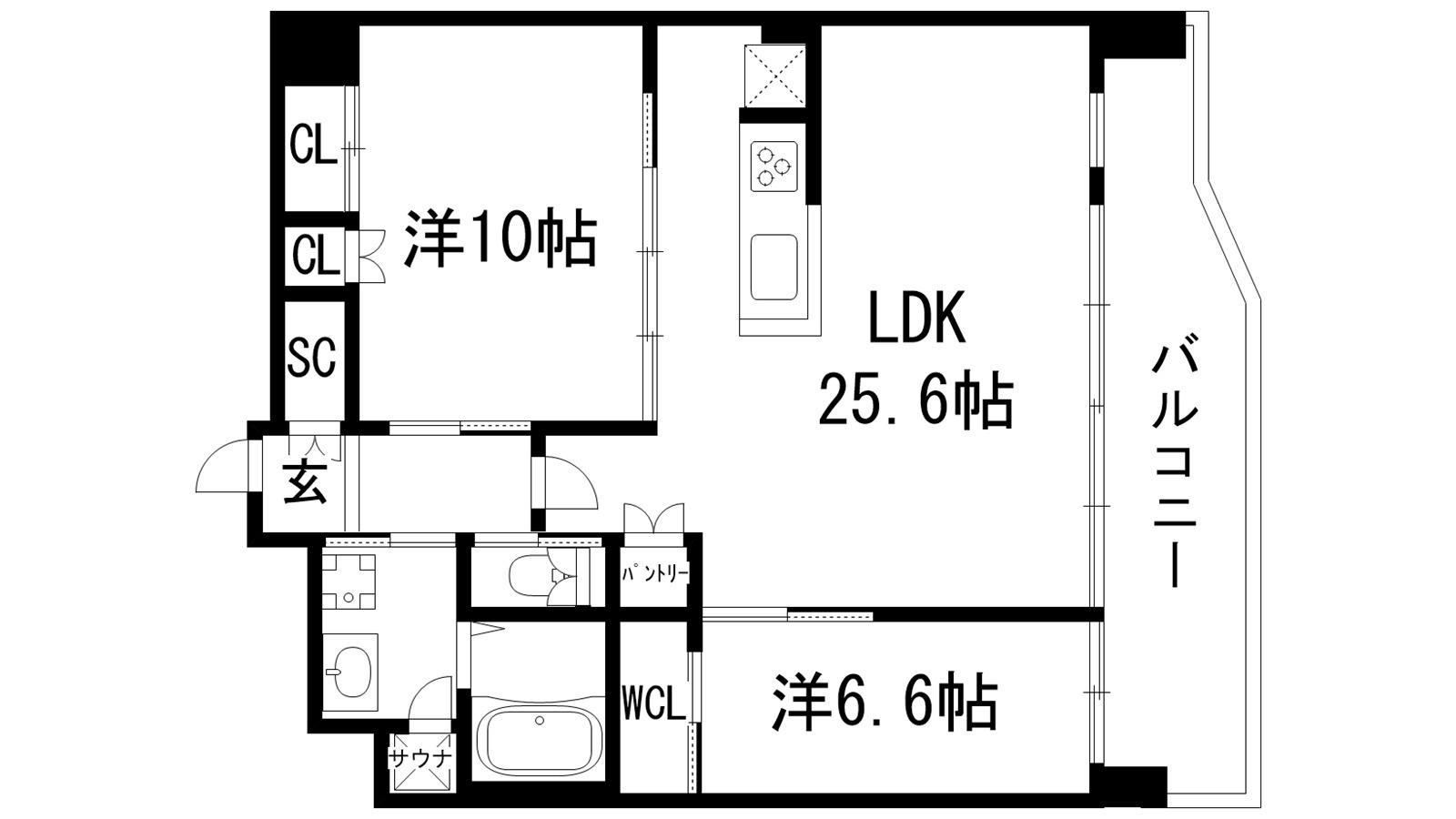 プレジオ宝塚ASIAN(2LDK/3階)の間取り写真
