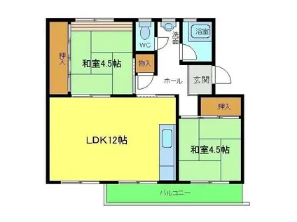 公団狭山15棟(2LDK/4階)の間取り写真