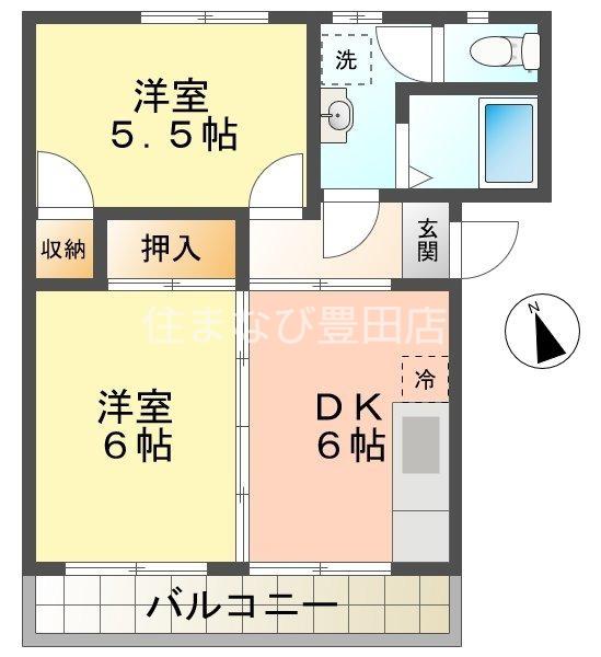 ハイツ朝日ヶ丘B(2DK/2階)の間取り写真