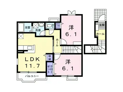 エスポワール I号館(2LDK/2階)の間取り写真