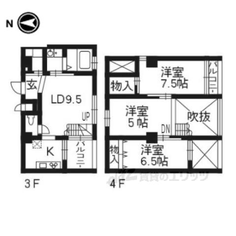 シュシュパルク六条院(3LDK/3階)の間取り写真