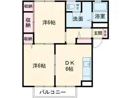 メゾンエメラルド(2DK/2階)の間取り写真