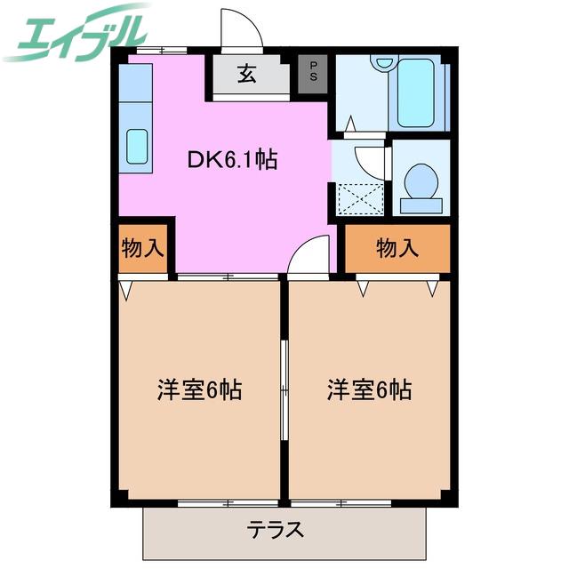 ラフォーレ新正B(2DK/1階)の間取り写真