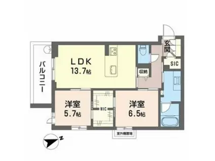 アルテーヌ浜寺元町(2LDK/2階)の間取り写真