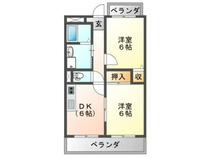 ラ・メール白鳥(2DK/4階)の間取り写真