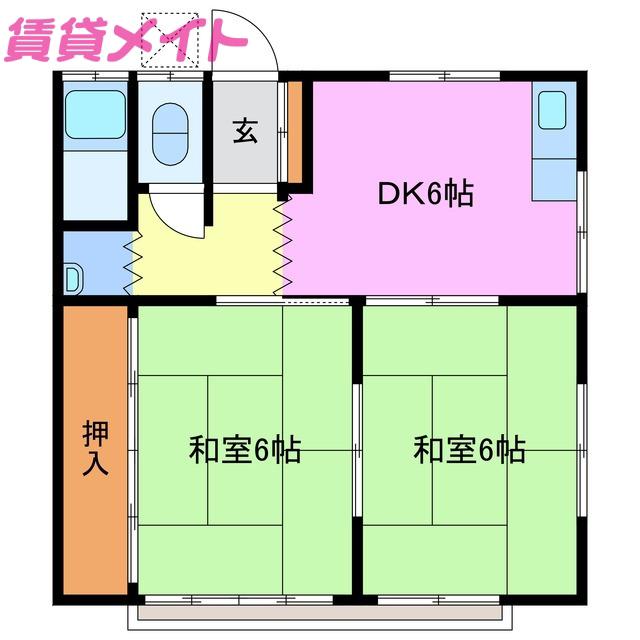 コーポ古川(2DK/2階)の間取り写真