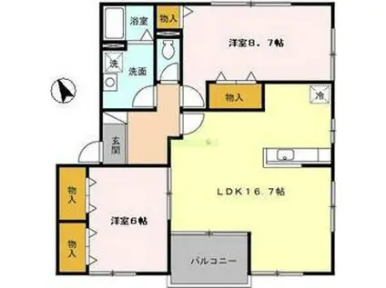 リバーサイドシャトーA(2LDK/2階)の間取り写真