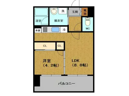 PIER PARK渡辺通(1LDK/4階)の間取り写真