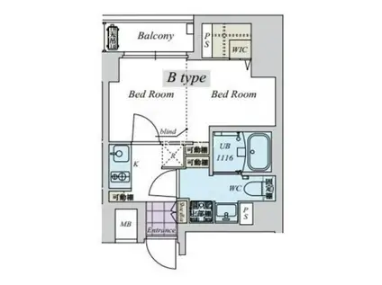 クリアル日本橋浜町(1K/4階)の間取り写真