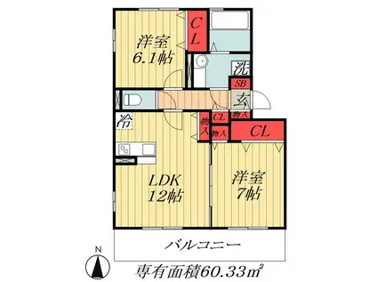 サリジエC(2LDK/2階)の間取り写真