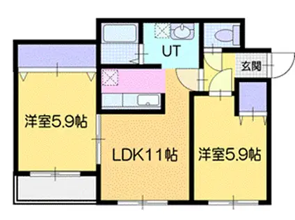 旭ヶ丘ヒルズ(2LDK/4階)の間取り写真