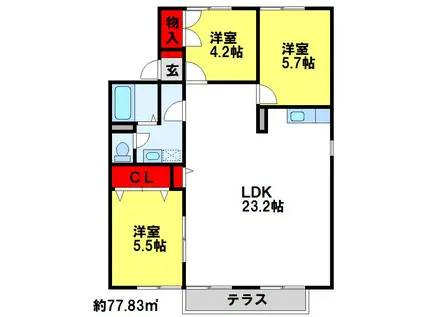 セジュールウィング(3LDK/1階)の間取り写真