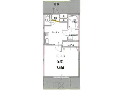 CASA WOOD 西浦町(1K/2階)の間取り写真