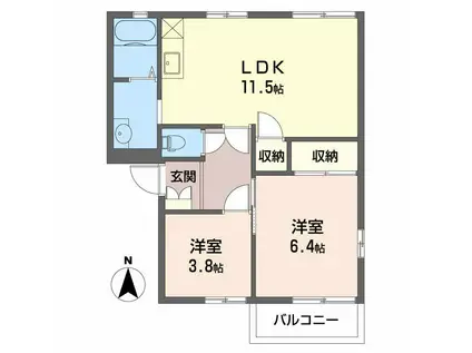 カーサユノ(2LDK/1階)の間取り写真