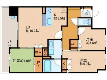 サンメゾン大津エルド(3LDK/5階)の間取り写真