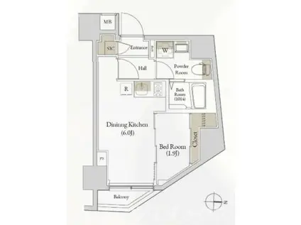 LOG入谷/ログ入谷(1DK/4階)の間取り写真