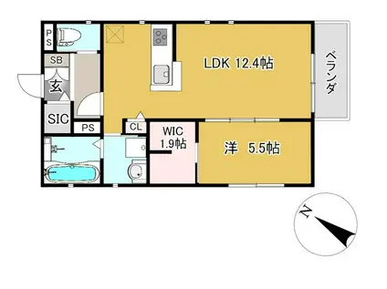 グレィス修学院(1LDK/2階)の間取り写真