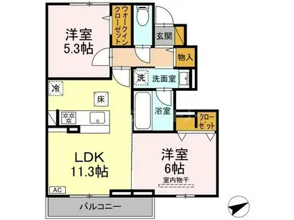 せざんぬ(2LDK/1階)の間取り写真