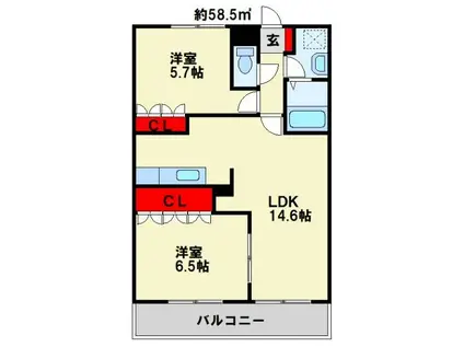 GRAND HILLS(2LDK/2階)の間取り写真