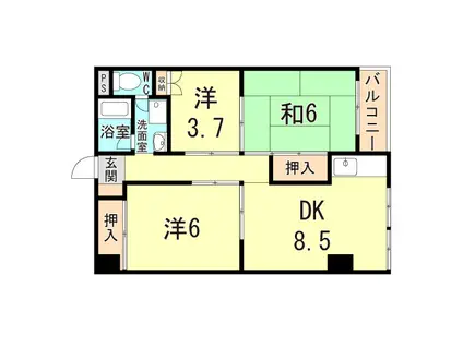第三岩井マンション(3DK/3階)の間取り写真