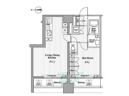 レジディア錦糸町II(1LDK/12階)の間取り写真