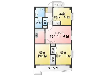 スカイビュー井荻(3LDK/6階)の間取り写真