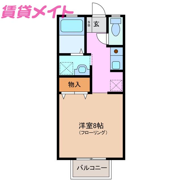 ラ・ルミエールA棟(1K/2階)の間取り写真