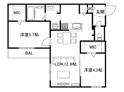 ブランシャールCHATELET琴似サウス R8年8月26日入居開始(2LDK/2階)の間取り写真