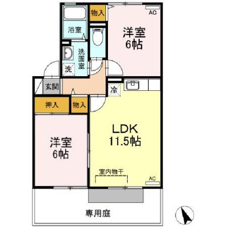 セジュール上官A棟(2LDK/1階)の間取り写真