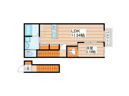 クラージュ長町(1LDK/2階)の間取り写真