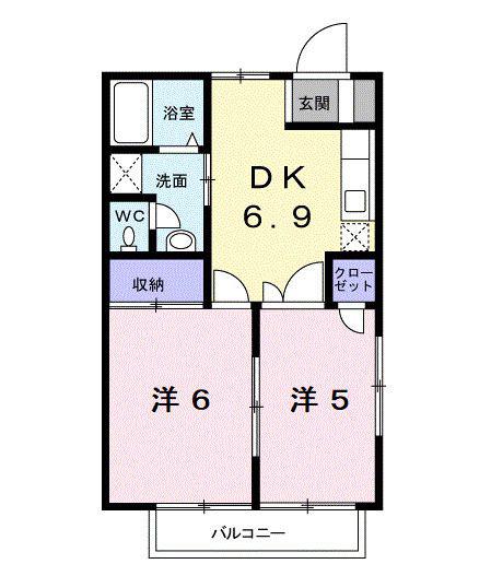エクセルハイム(2DK/2階)の間取り写真