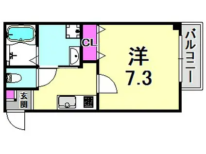 ロータスコートII(1K/2階)の間取り写真