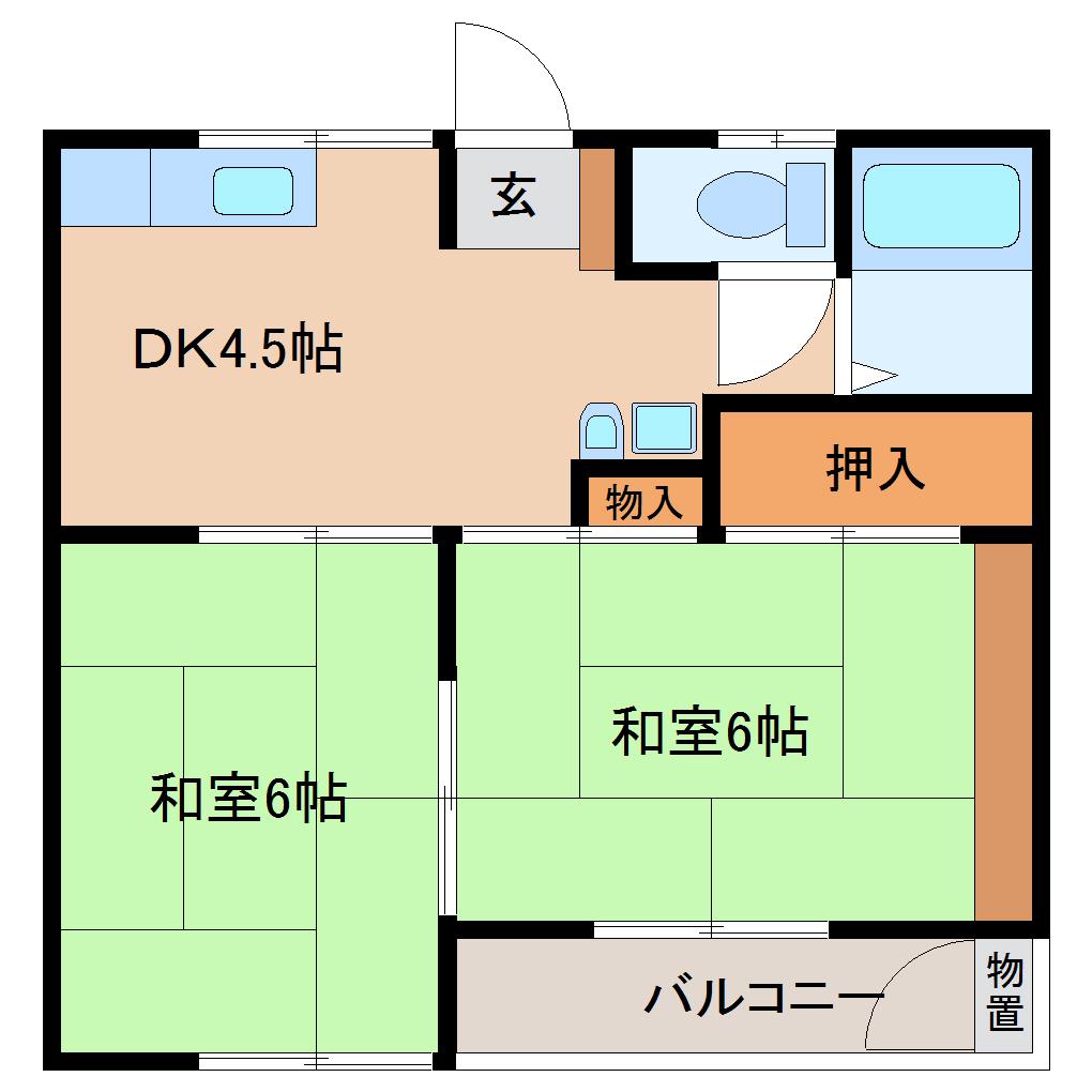 三輪荘(2DK/2階)の間取り写真