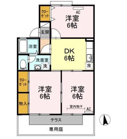 ドミール屋島A(3DK/1階)の間取り写真