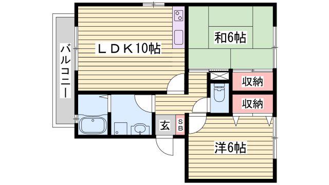 フリーデンIII棟(2LDK/2階)の間取り写真