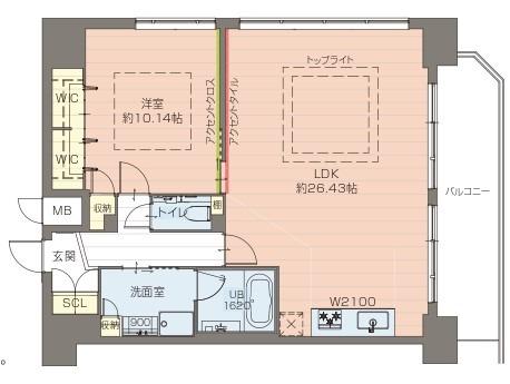 プレジオ鎗屋町(1LDK/15階)の間取り写真