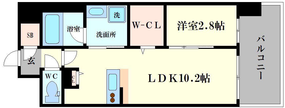 リヴェント難波サウス(1LDK/9階)の間取り写真