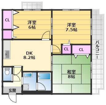 ルナパリス(3DK/4階)の間取り写真