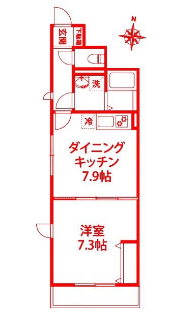 プリマベーラ中瀬(1DK/2階)の間取り写真