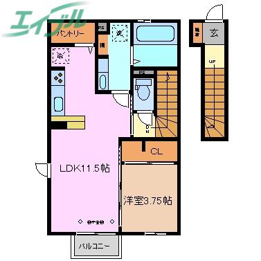 アルバグランデ金場 B棟(1LDK/2階)の間取り写真