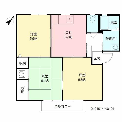 サニーヒルズ A棟(3DK/1階)の間取り写真
