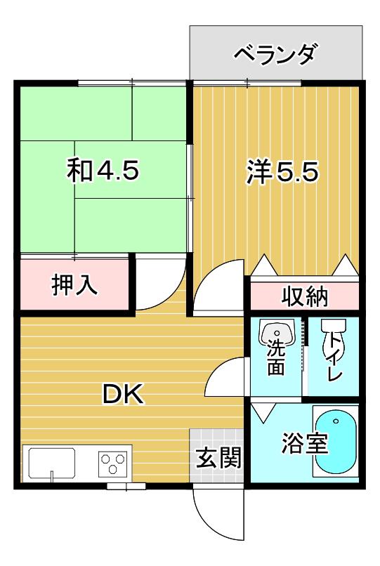 第二石雲荘(2DK/1階)の間取り写真