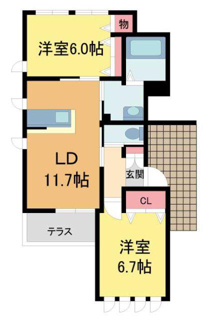 エトワール岡本(2LDK/1階)の間取り写真