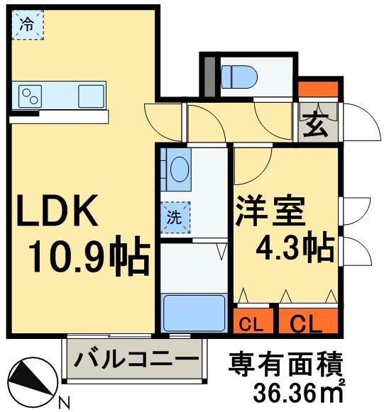 クルミー幕張本郷(1LDK/1階)の間取り写真