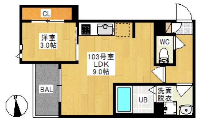 GRANDTIC 新保II(1LDK/1階)の間取り写真