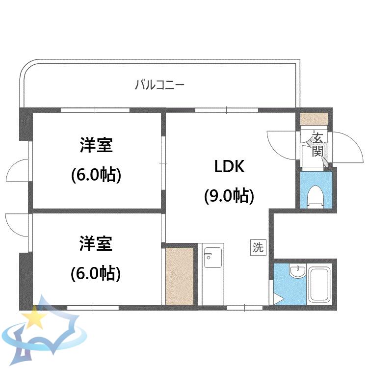 ファイン南6条(2DK/3階)の間取り写真