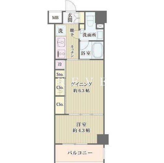 IBIS市ヶ谷(1DK/2階)の間取り写真